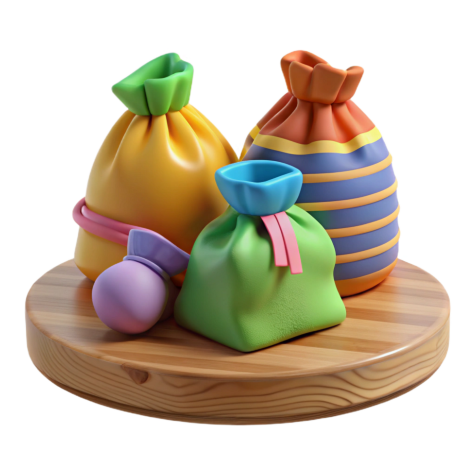Colorful Gift Bags on Wooden Base png