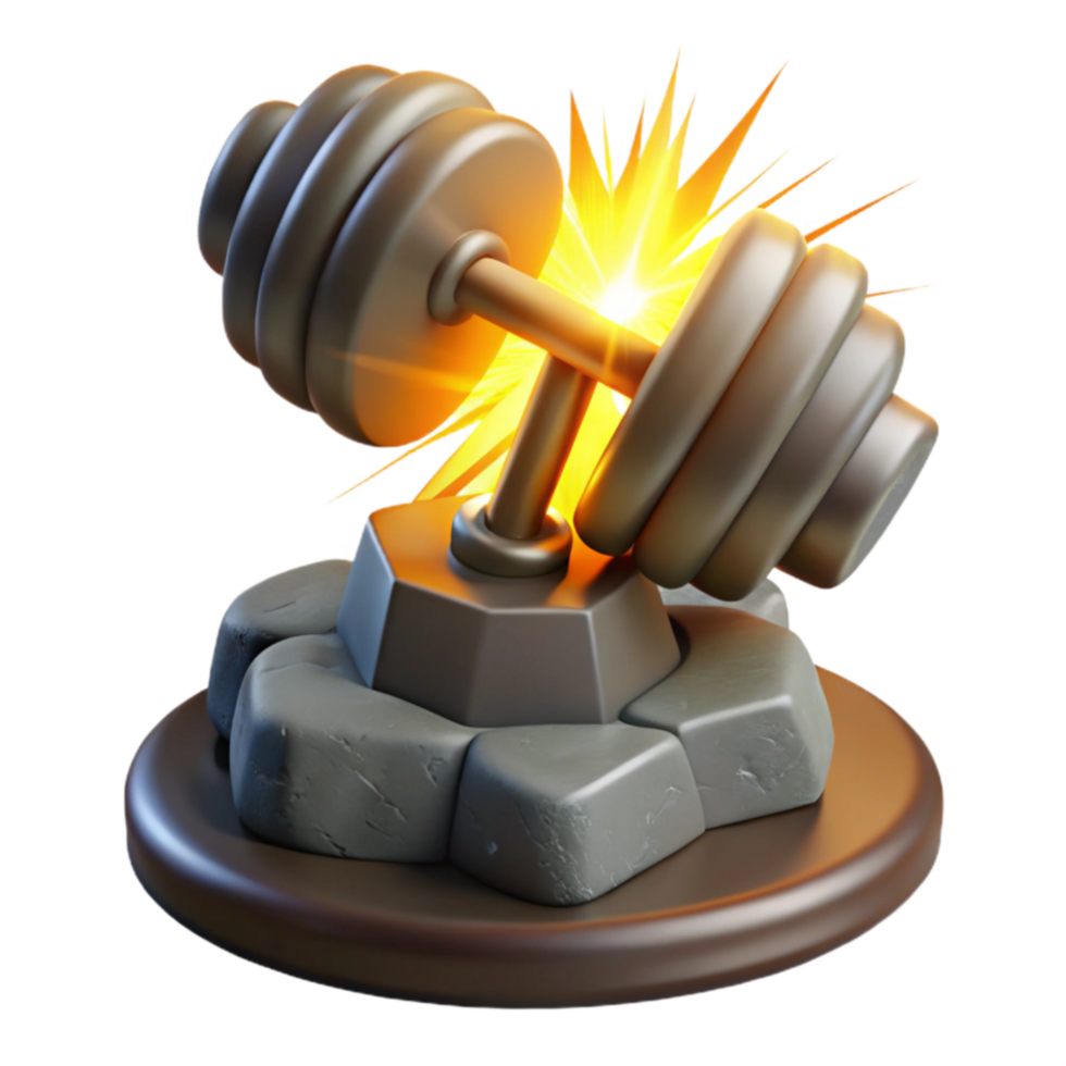 extraordinary minimalist Powerful Weightlifting Trophy Exploding Dumbbell on Rock Base authentic png