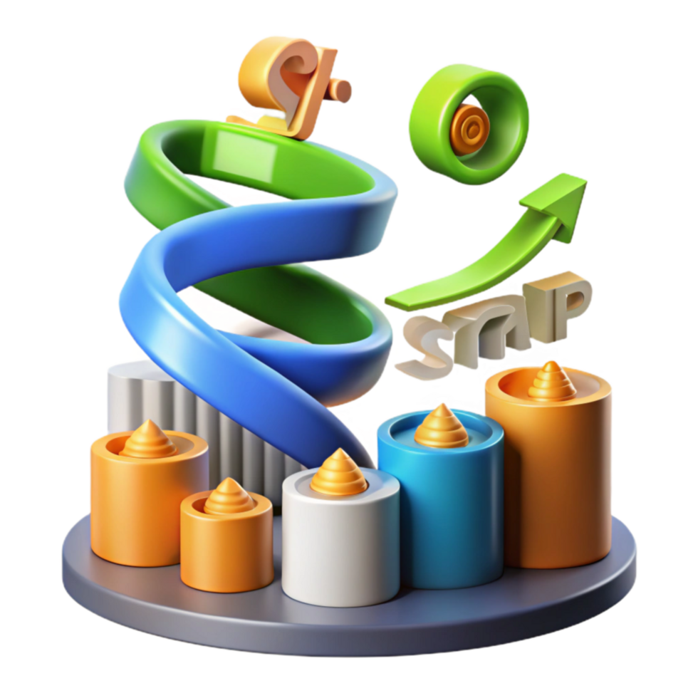 extraordinary modern Growth Chart Upward Trend, Data Visualization, 3D Model premium png