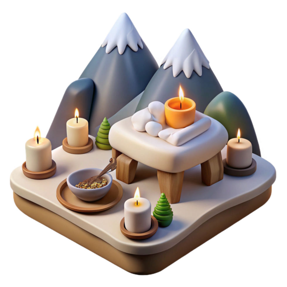 Serene Mountain Spa Candles, Stones, and Tranquility png