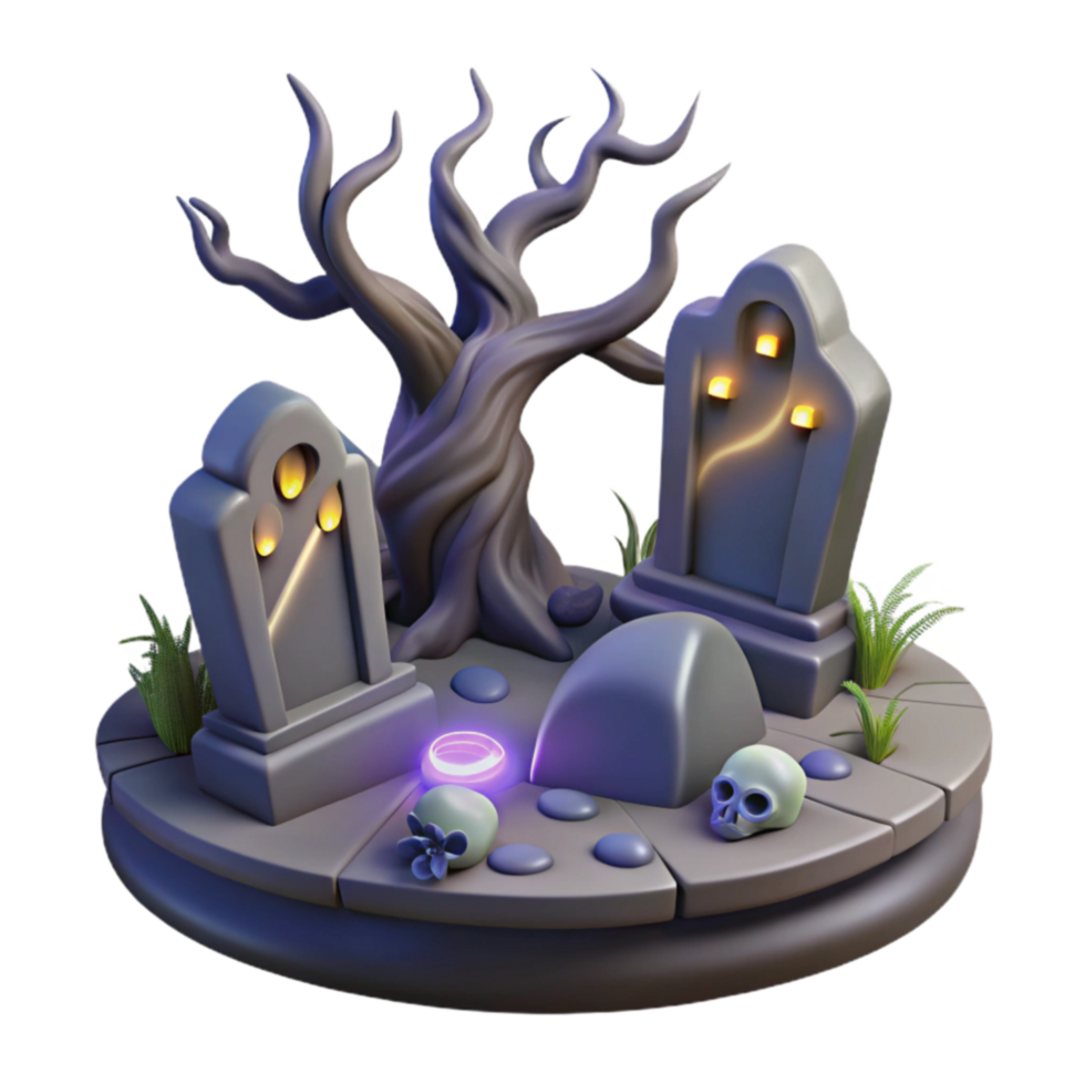 beautiful contemporary Spooky Halloween Graveyard Scene 3D Render original png