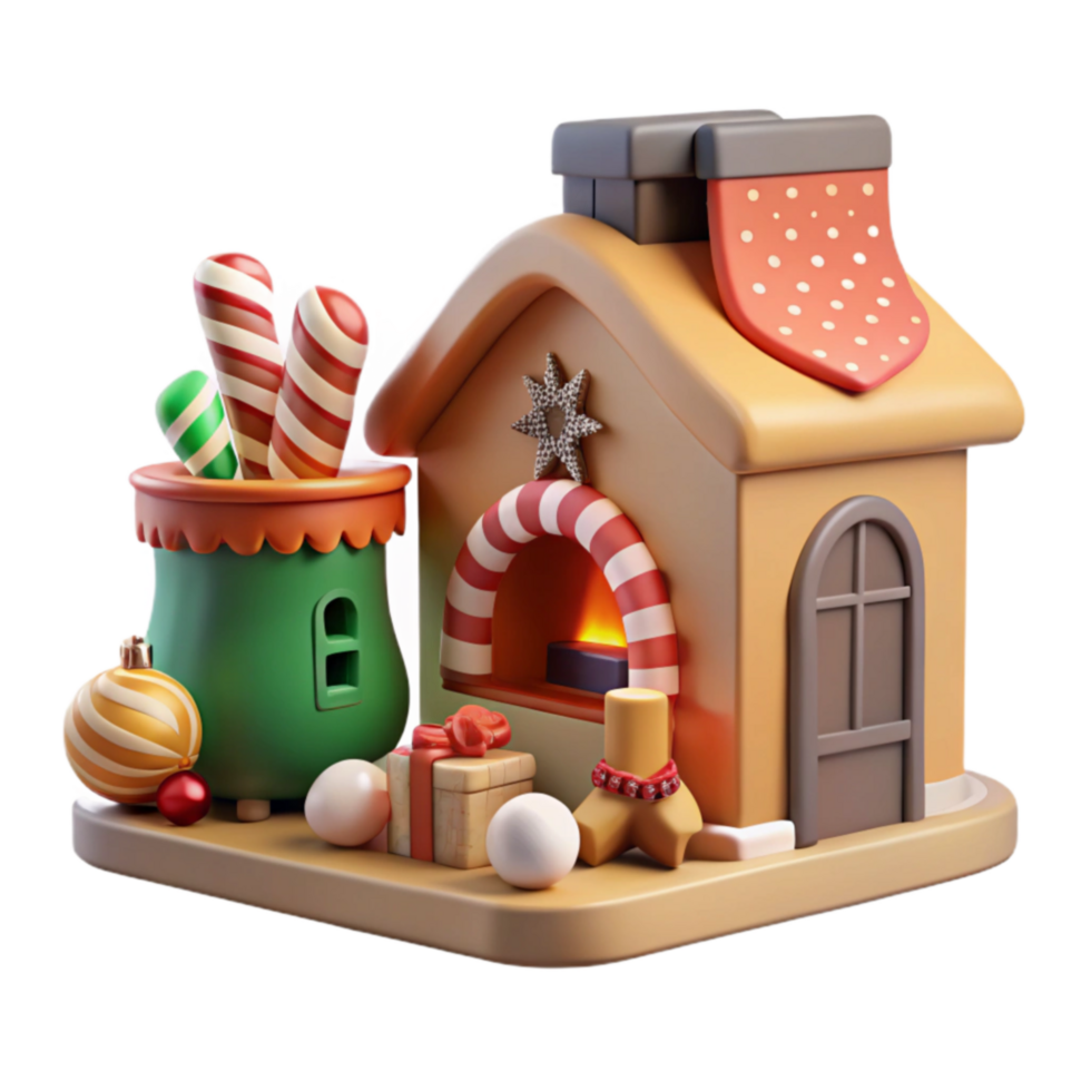vibrant abstract Cozy Christmas Cottage Festive 3D Render high resolution png
