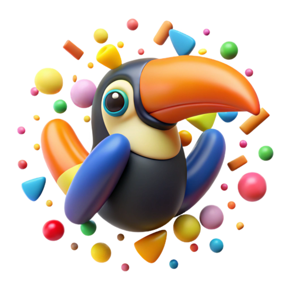 Colorful Toucan 3D Render with Shapes png