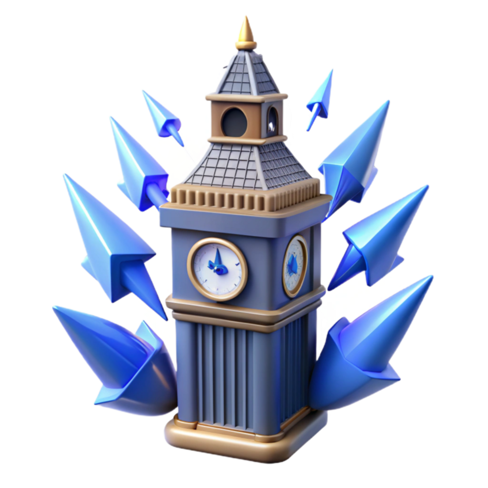 magnificent rustic Clock Tower Surrounded by Blue Arrows A 3D Render original png