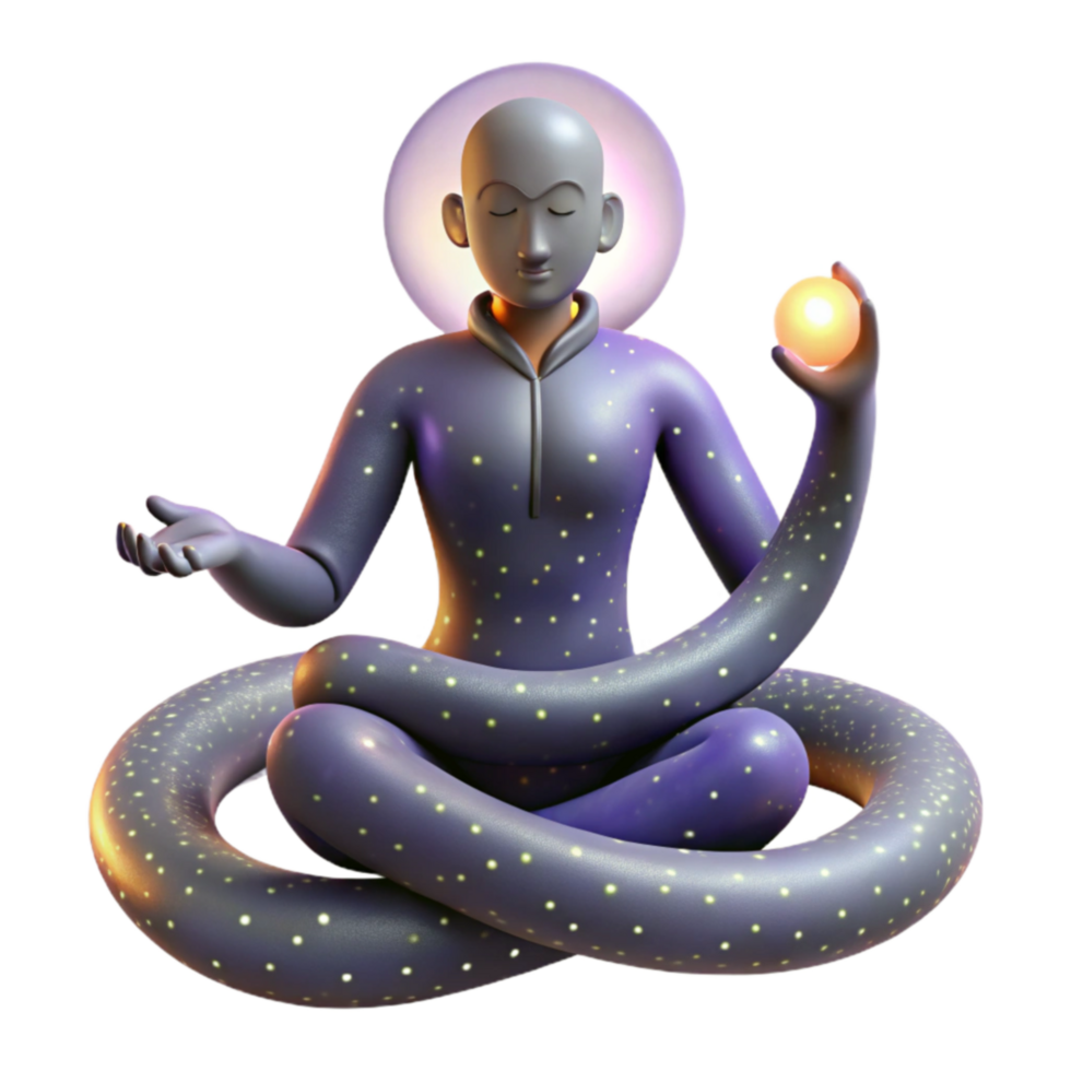 elegant traditional Serene Cosmic Meditation 3D Render of Figure in Lotus Pose premium png