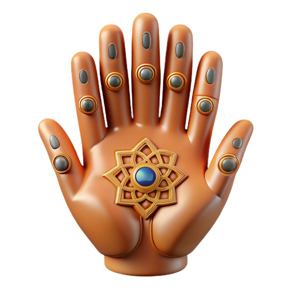 Ornate 3D Hand Model Golden Jewel Detail png