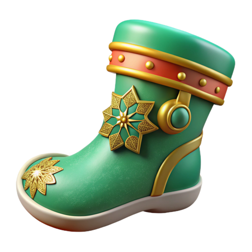 stunning abstract Ornate Green Christmas Boot with Gold Accents 4K png