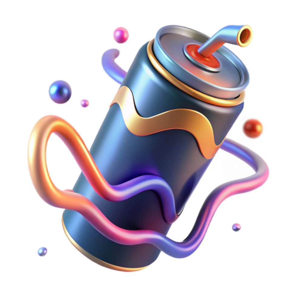 vibrant classic 3D Render Colorful Can with Straw and Abstract Drips authentic png