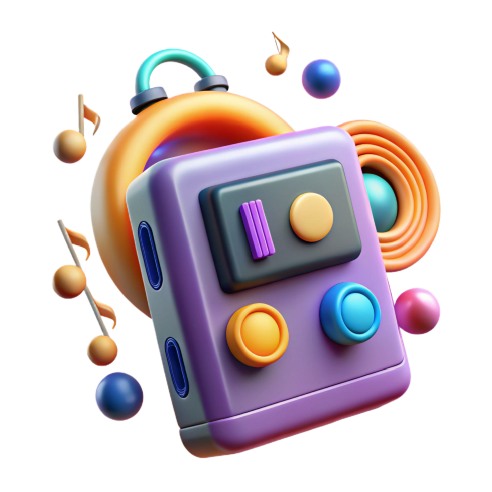wonderful creative Colorful Music Player 3D Render of Portable Audio Device premium png