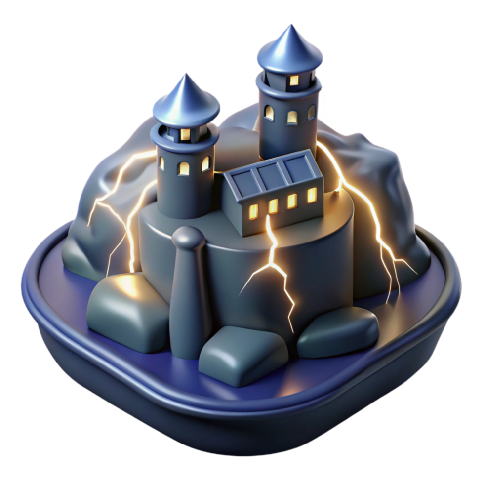 vibrant rustic Stormy Island Castle 3D Render high quality png