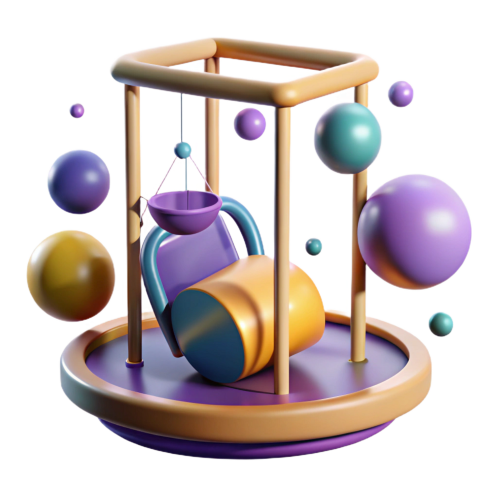 Abstract 3D Render Colorful Spheres and Chair in Geometric Cage png