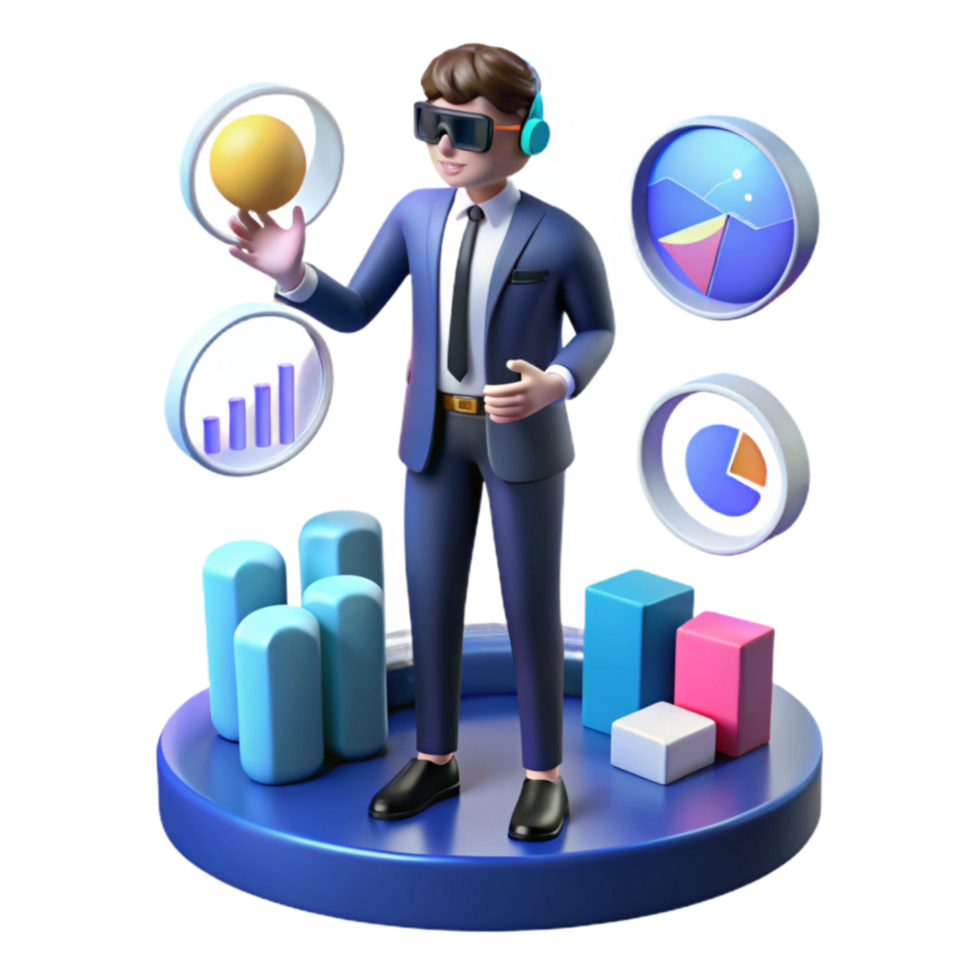 vibrant traditional Virtual Reality Business Analytics Data Visualization in 3D detailed png
