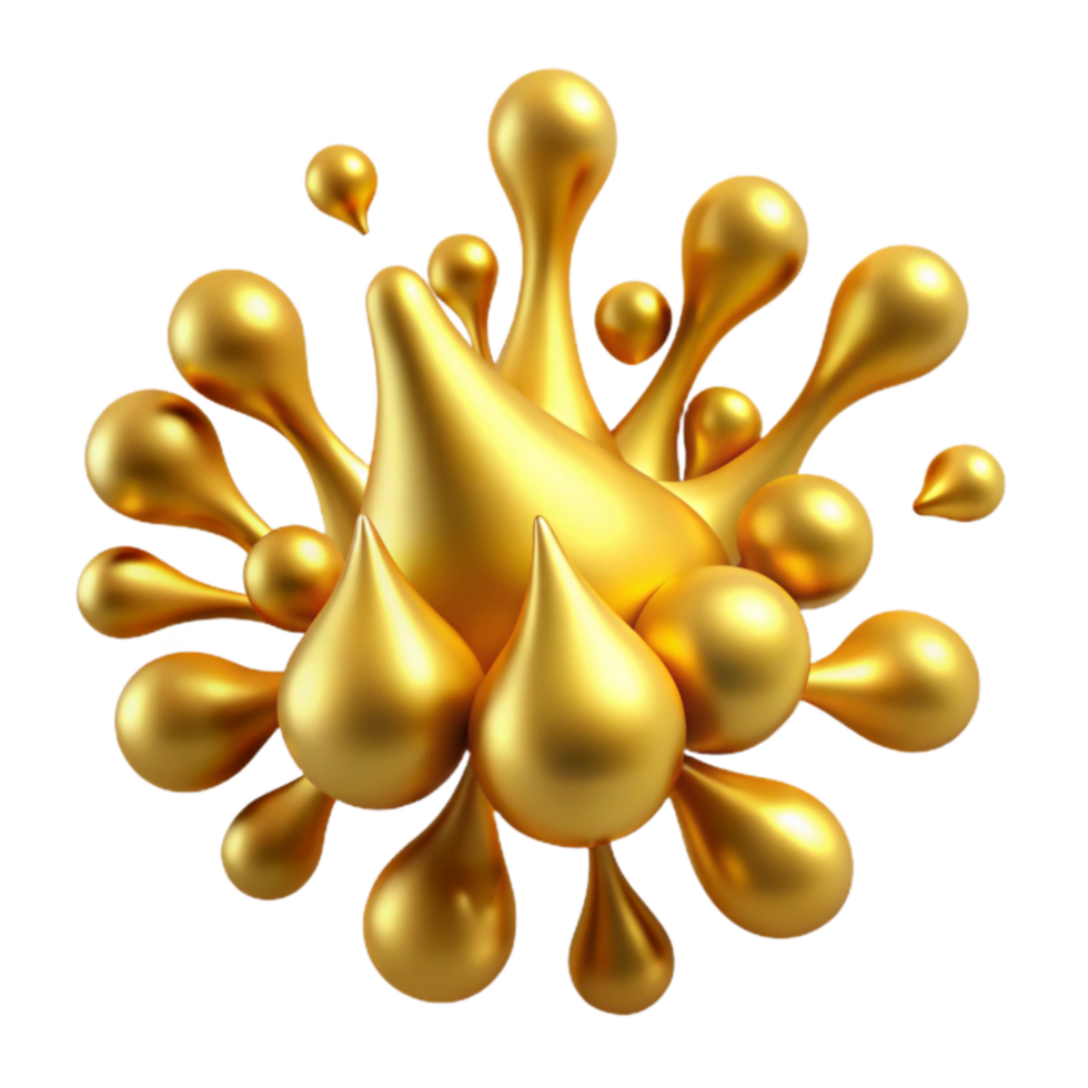Golden Liquid Splashes Abstract 3D Render png