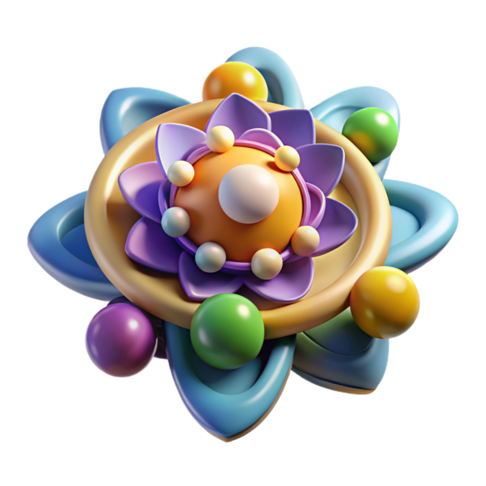 Abstract 3D Floral Atomic Structure Design png