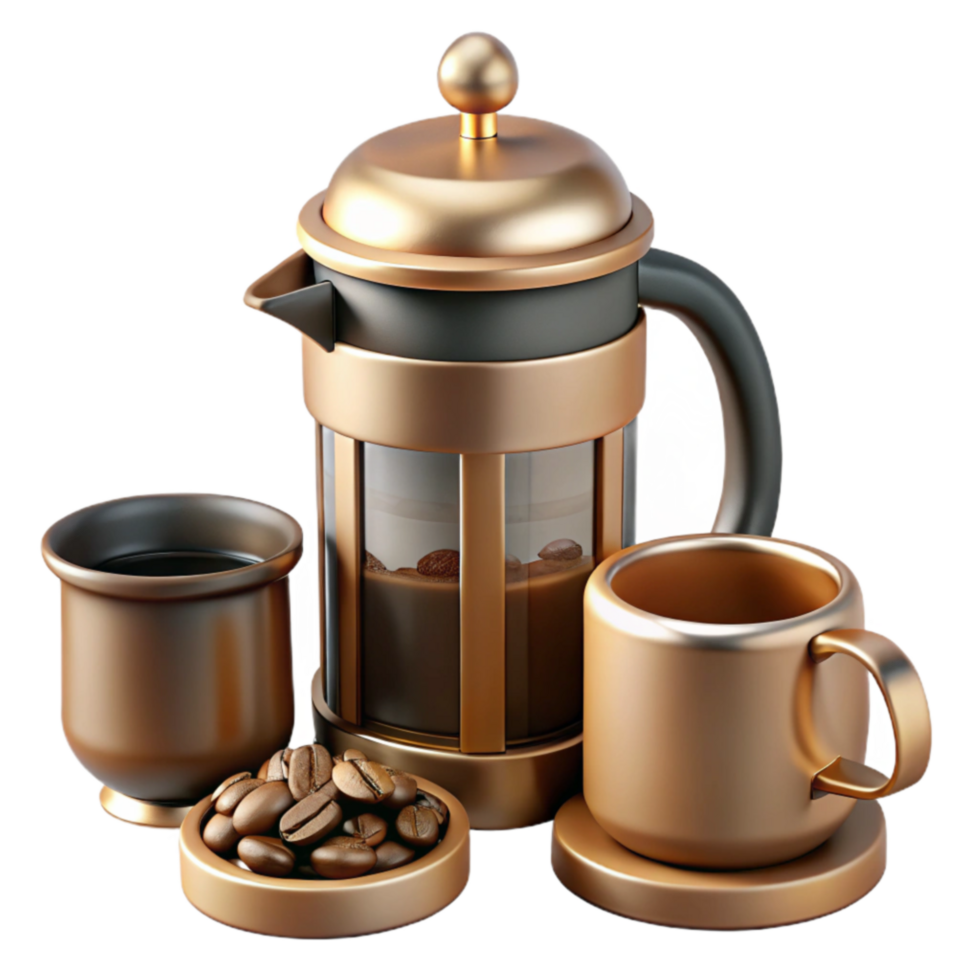 serene contemporary French Press Coffee Brewing Guide with Cups and Beans exclusive png