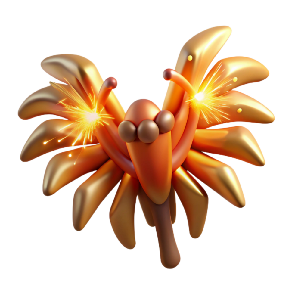 beautiful artistic Sparkling Golden Creature 3D Render original png