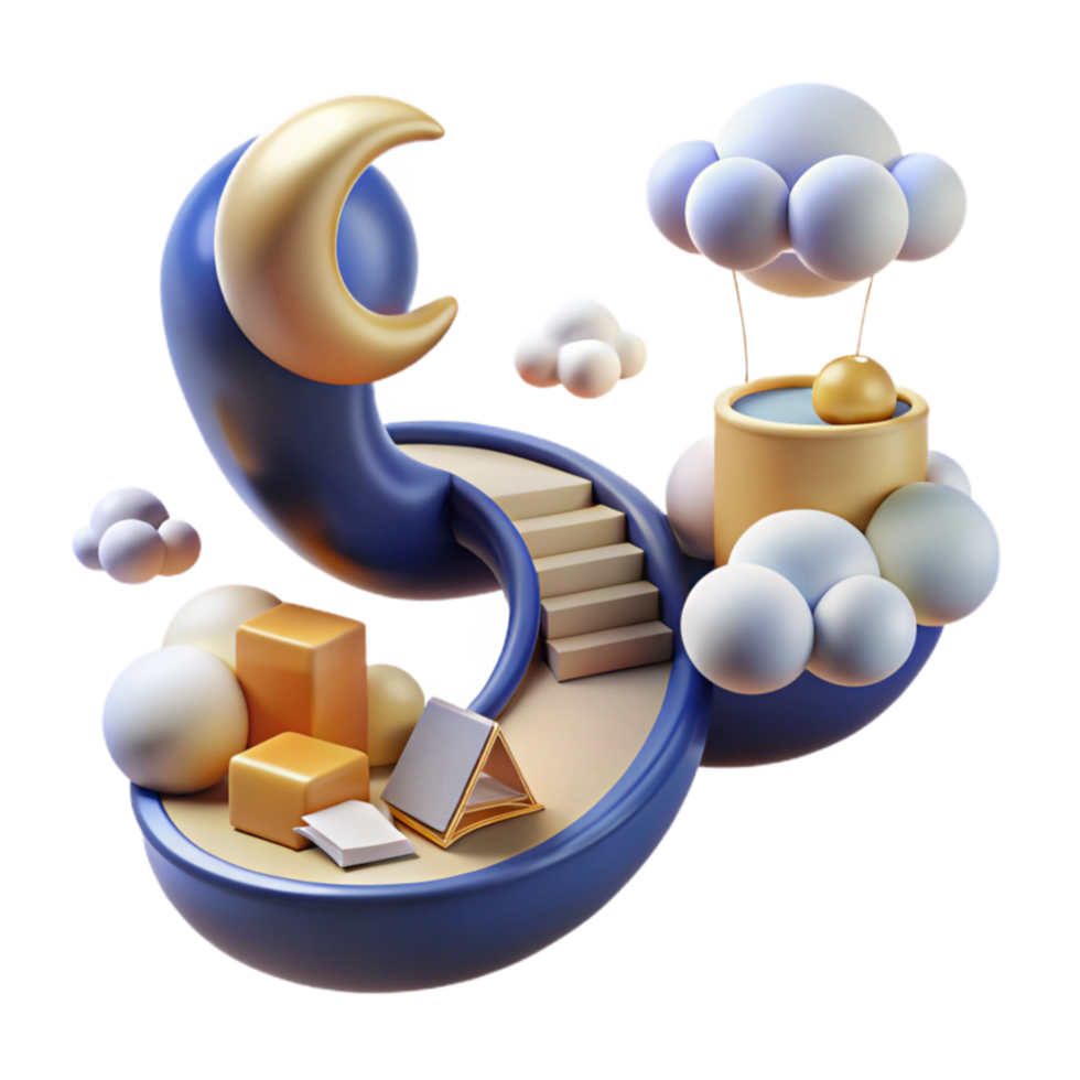 impressive contemporary Dreamy Nightscape 3D Render of Moonlit Stairway to Clouds exclusive png