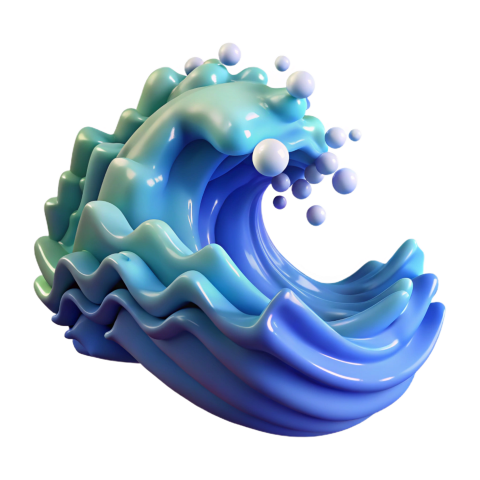 Abstract 3D Wave Blue, Teal, Glossy, Rendering png