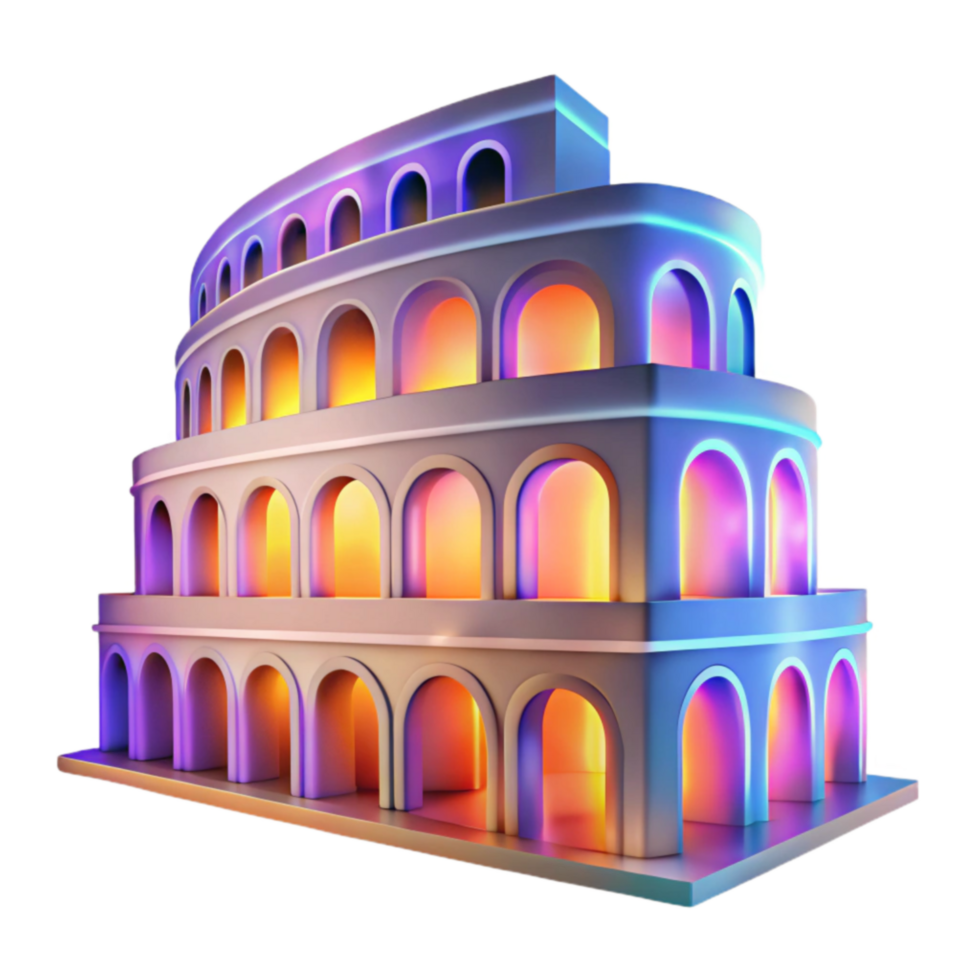 dramatic modern Neon Amphitheater 3D Render of Ancient Architecture with Glowing Arches authentic png