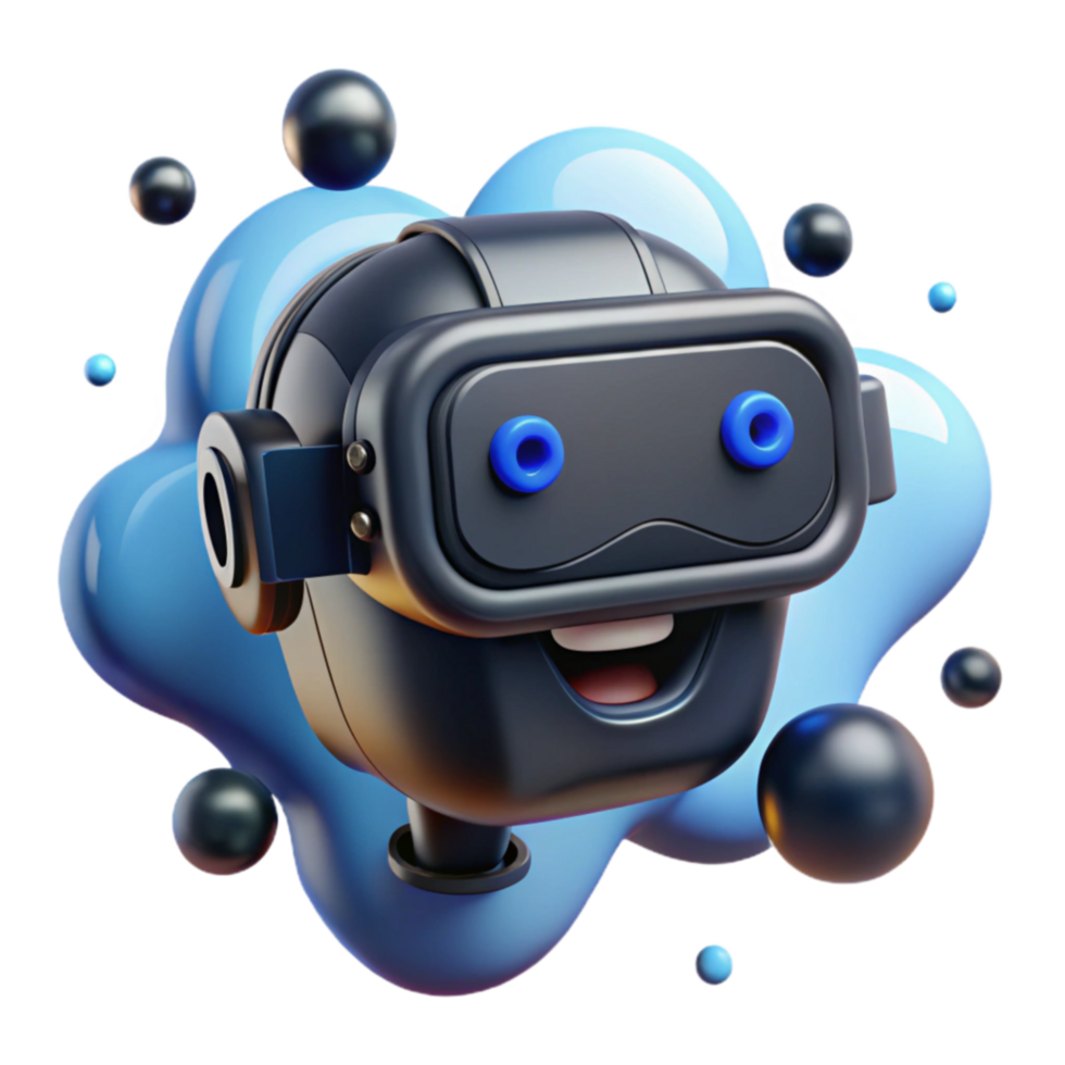 impressive modern Happy Robot in VR Headset Exploring Metaverse Worlds genuine png