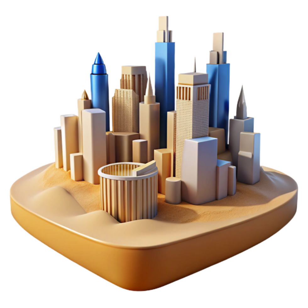 serene creative Cityscape on an Island Architectural 3D Model detailed png