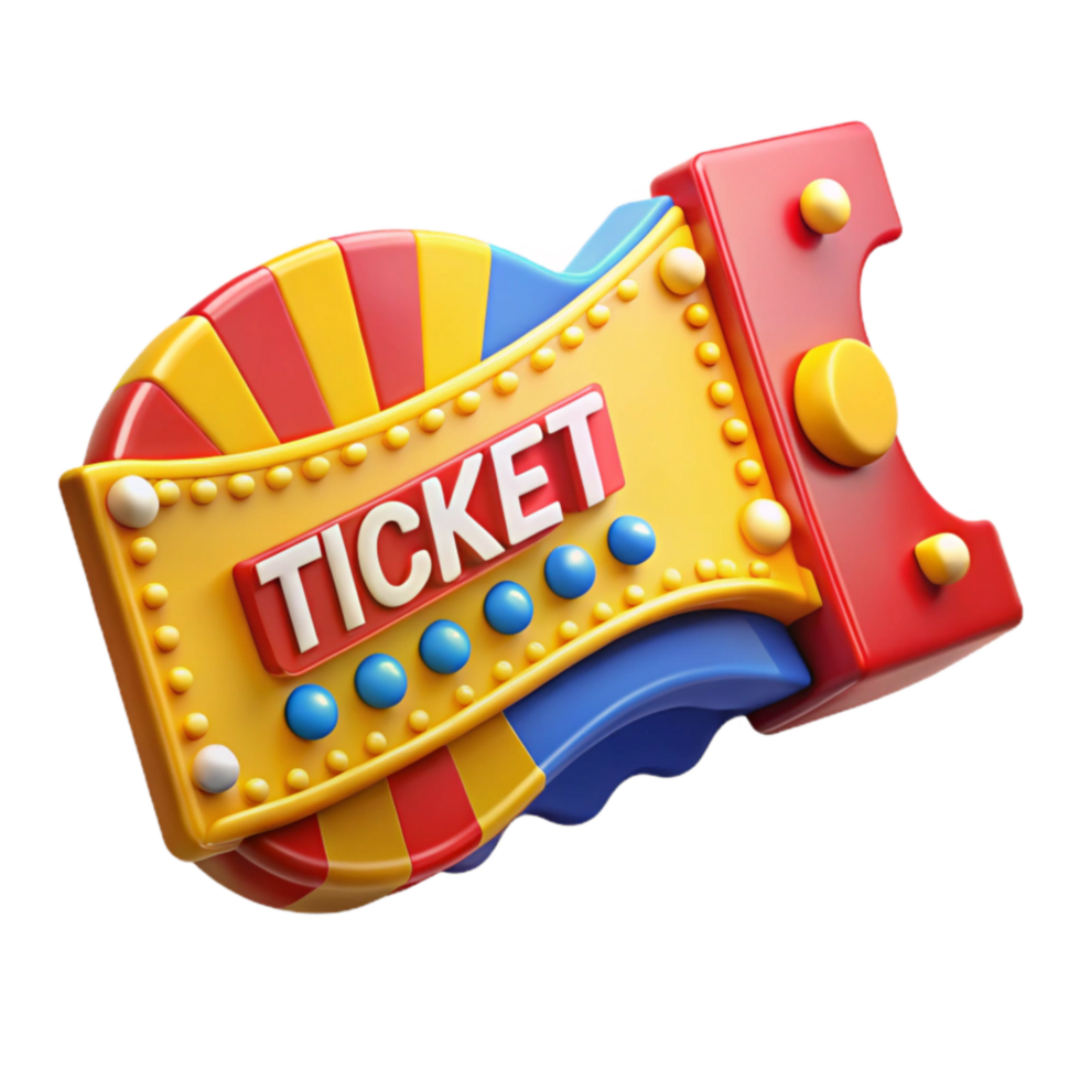 Funfair Ticket 3D Render Colorful Carnival Entry Pass png