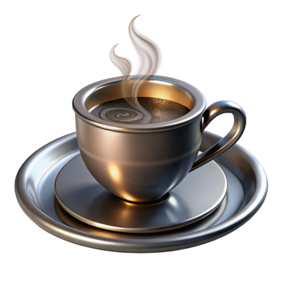 extraordinary modern Steaming Cup of Coffee Aromatic Brew in Metallic Cup 4K png