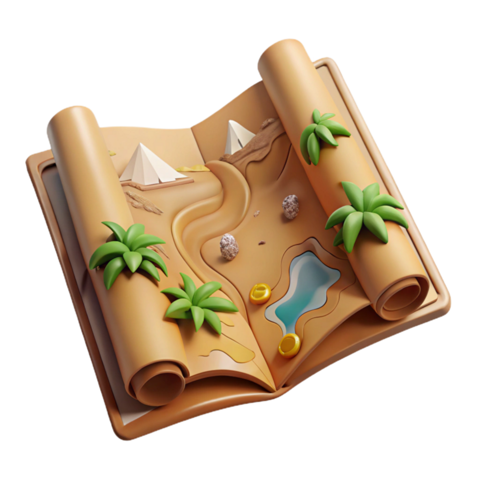 elegant rustic Desert Oasis 3D Treasure Map Adventure professional png