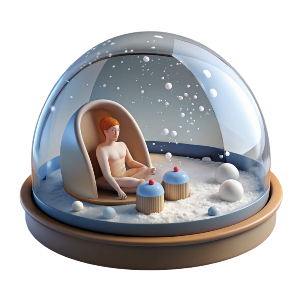 impressive classic Snow Globe Serenity Figurine in Cozy Chair with Cupcakes premium png