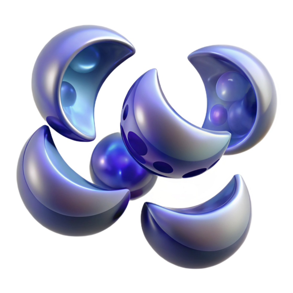 serene vintage Abstract 3D Cell Structures Crescent Shapes and Internal Spheres authentic png