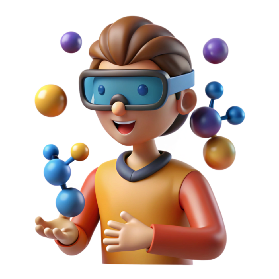 Kid Discovering Molecular Science 3D Animation png