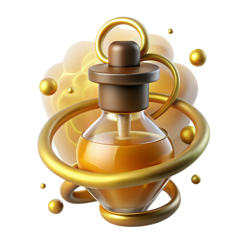 impressive modern Golden Elixir Luxury Aromatic Oil in Glass Bottle premium png