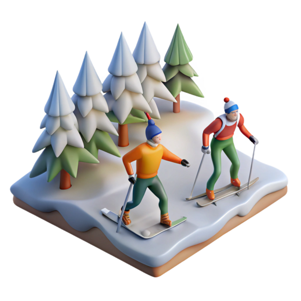 Winter Fun Cross-Country Skiing in Snowy Woods png