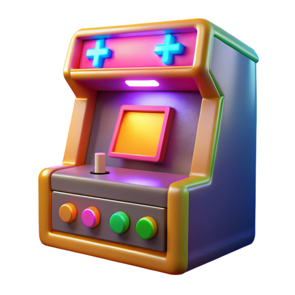 beautiful creative Retro Arcade Game Machine 3D Render of Nostalgic Gaming Console high resolution png