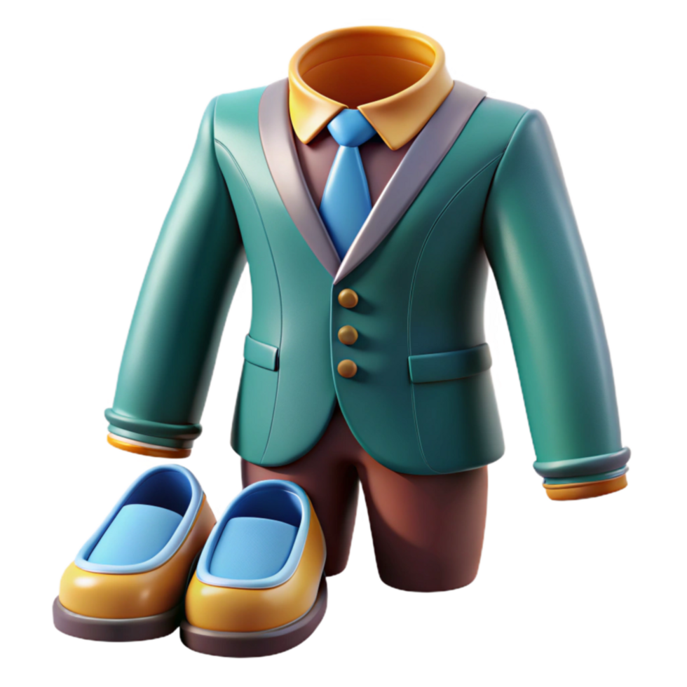 serene minimalist 3D Render Teal Suit and Shoes original png