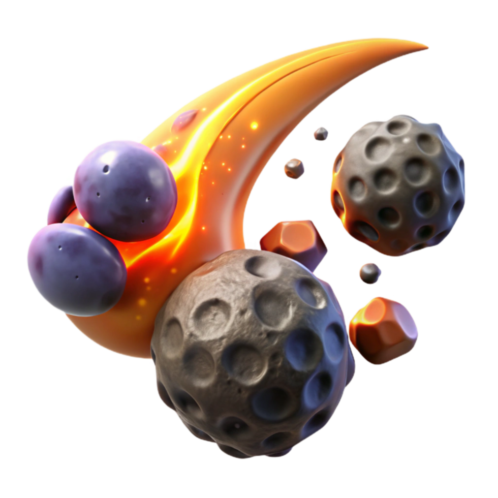 Fiery Comet and Celestial Rocks 3D Render png