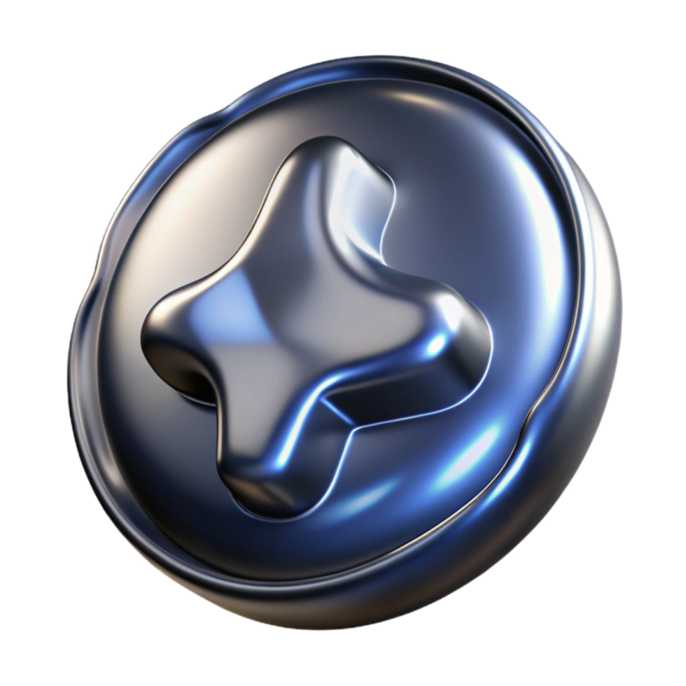 3D Render Metallic Star Button, Shiny, Glossy png