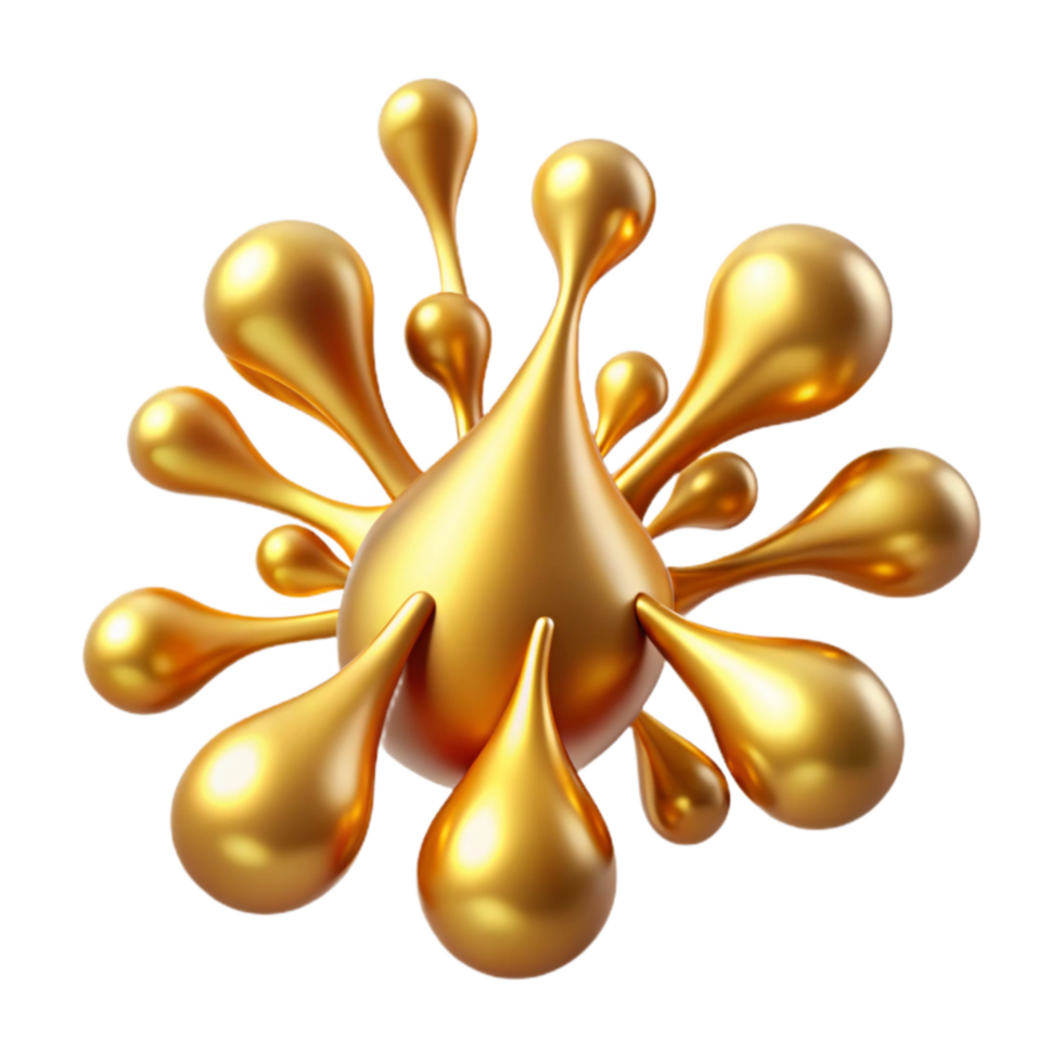 Golden Liquid Droplet Burst Abstract 3D Render png