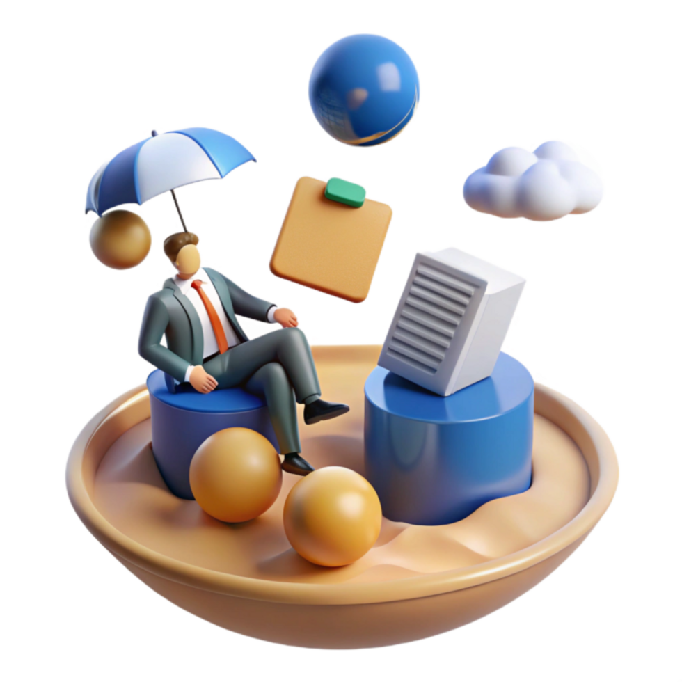 wonderful abstract Relaxed Businessperson Calm Amidst Floating Objects professional png