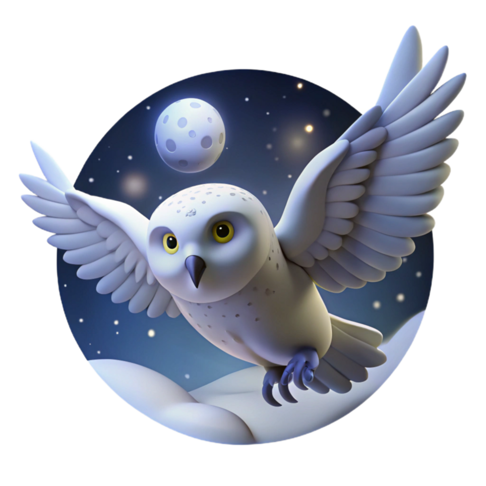 serene minimalist Snowy Owl in Night Sky 3D Render authentic png