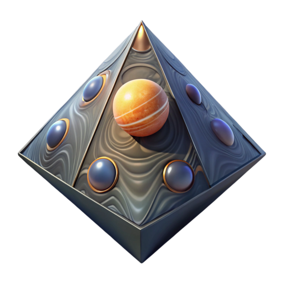 elegant minimalist Ornate Pyramid with Embedded Gems and Central Sphere genuine png
