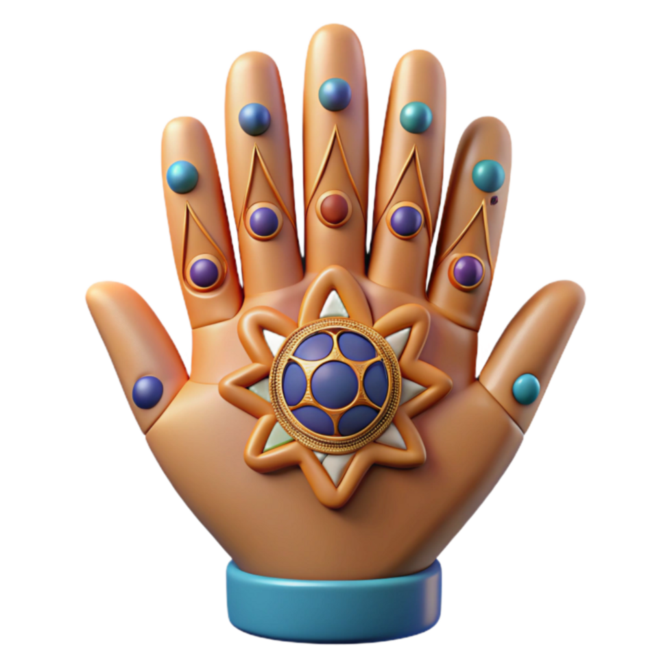 Ornate Hand with Gems and Symbols 3D Render png