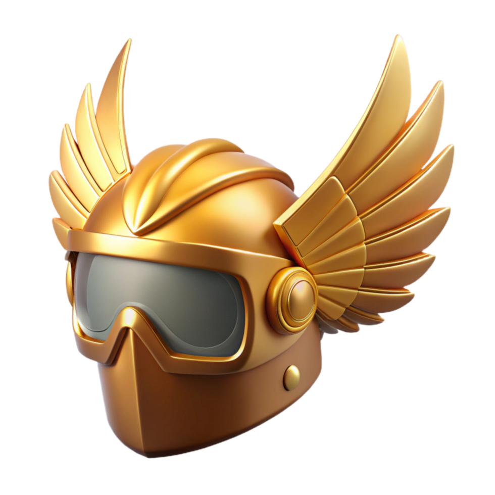 Golden Winged Helmet 3D Render of Futuristic Headgear png