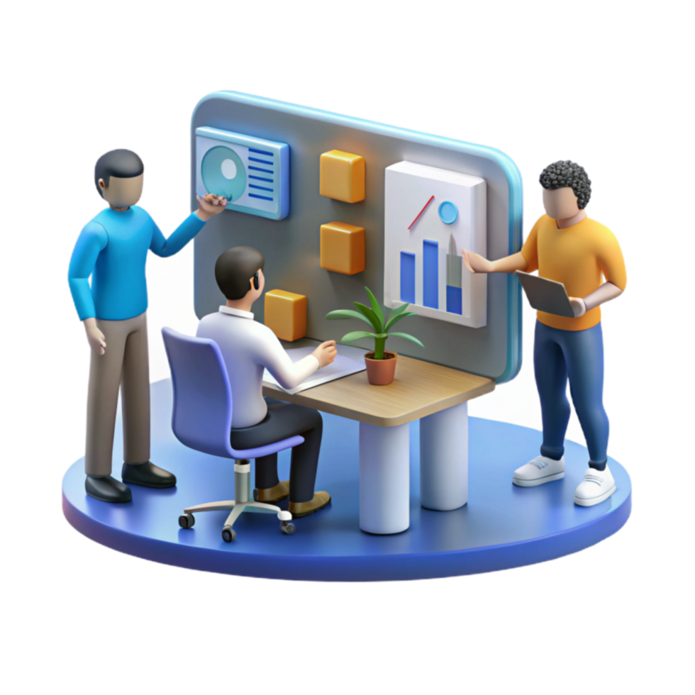 vibrant rustic Teamwork, Data Analysis, Project Collaboration, Visual Reports, Business Strategy, Office Workspace, 3D Render, Productivity, Efficiency authentic png