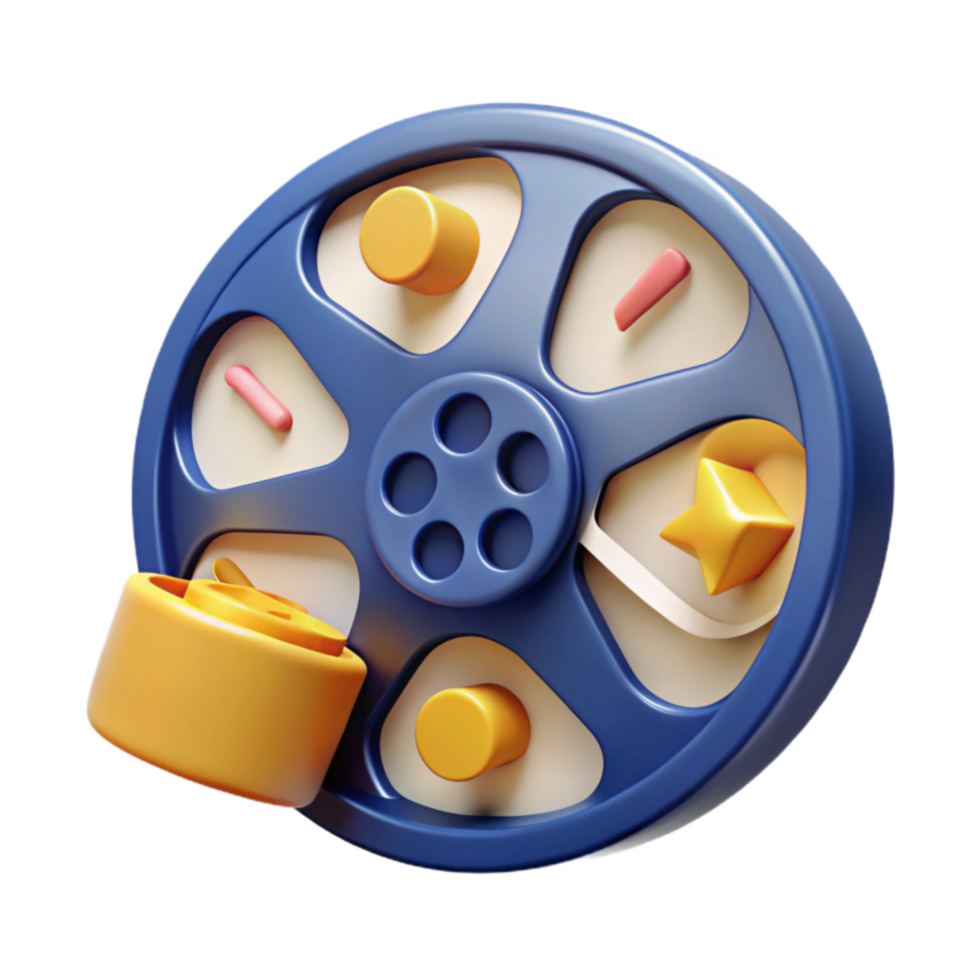 wonderful rustic Film Reel 3D Render Colorful Animation Icon authentic png