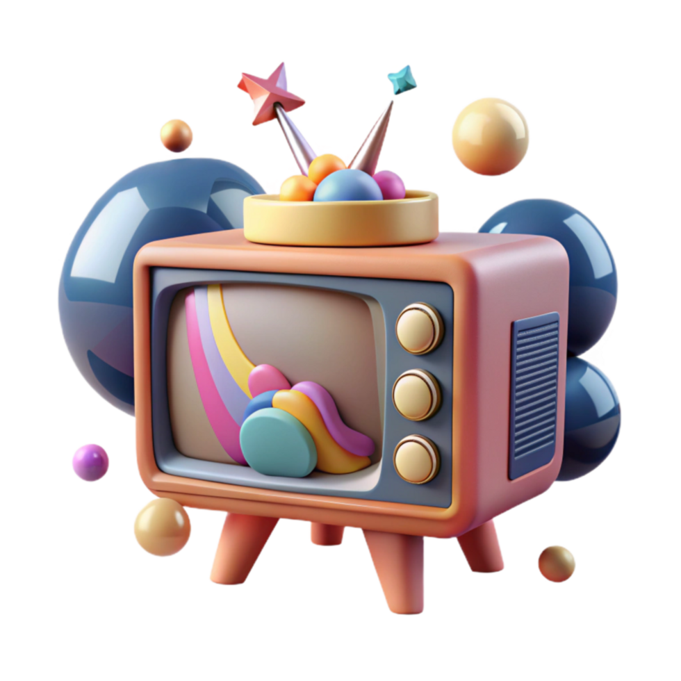 Retro TV with Colorful 3D Design Elements png