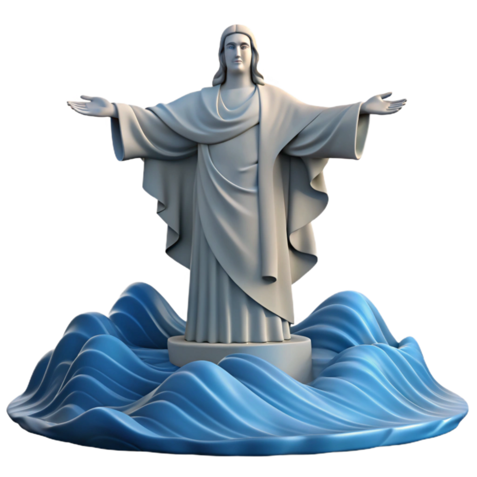 dramatic traditional Christ Statue on Waves 3D Render of Religious Figure genuine png