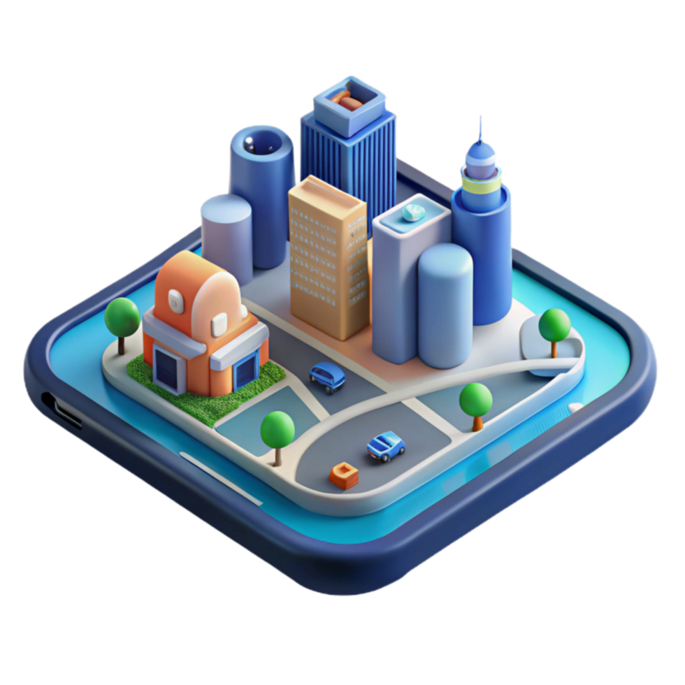 vibrant rustic Interactive City Map 3D Navigation App authentic png