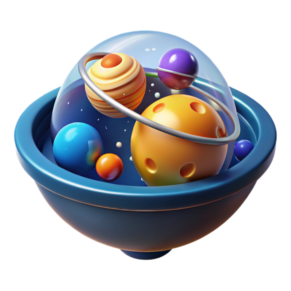 magnificent artistic Cosmic Sphere Planets in a Bowl 3D Render high resolution png