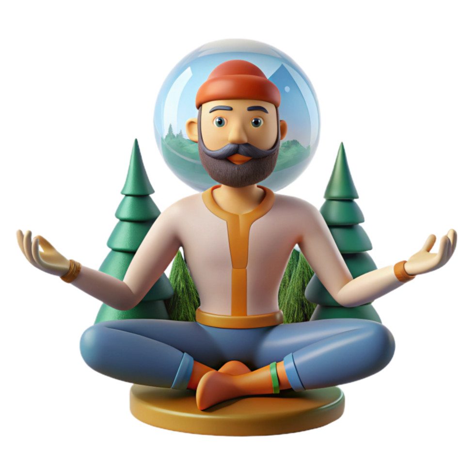 Mindfulness in Nature 3D Render of Yogi in Peaceful Forest png